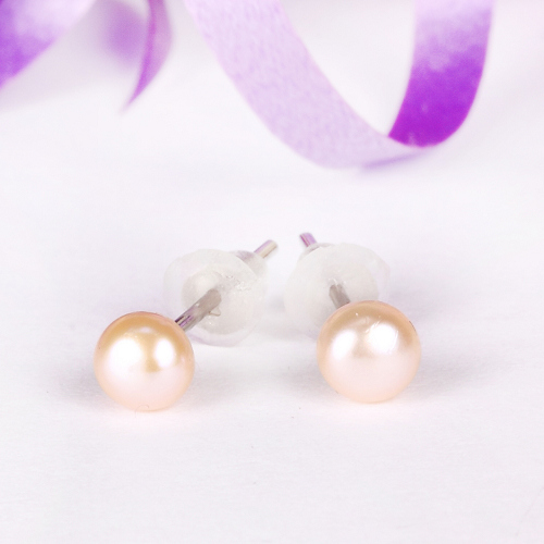 Mini-Perlenohrstecker, Perlenohrringe, Süßwasserperlen 4mm rosa - zum Schließen ins Bild klicken